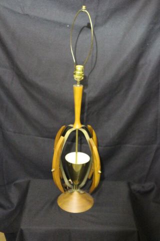 Vintage Mid Century Modern Danish Teak Wood & Brass Table Lamp 38 " Eames Atomic