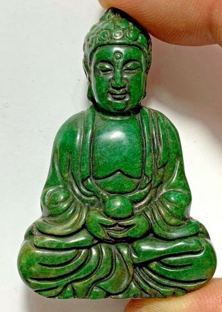 Rare Chinese Hand Carved Green Jade Buddha Statue Figurine 62mm
