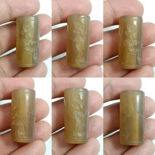Sassanian Very Old Agate Stone Kings Intaglio Cylinder Seal Bead