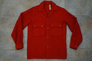 Vintage Boy Scouts Of America Official Heavy Red Wool Jacket Shirt Mens Sz Xs 36