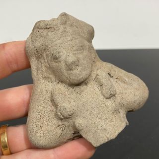 Antique Pre - Colombian Artifact Art Pottery Fragment Head Figurine