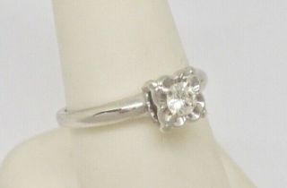 Fine Retro Vintage 14k White Gold Natural Diamond Engagement Ring