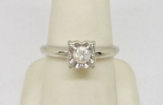 Fine Retro Vintage 14K White Gold Natural Diamond Engagement Ring 2