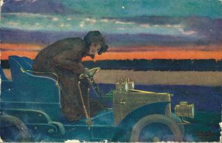 Artist Signed - Raphael Kirchner Lady In Car Rare Art Nouveau - 04.  83