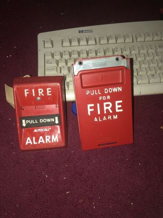 2 Vintage Autocall Pull Down Fire Alarms In