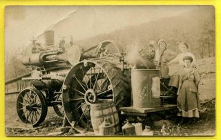 Rppc Real Photo Postcard 1910 Advance Steam Engine Tractor/battle Creek Michigan