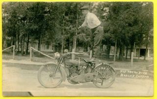 Rppc Real Photo Postcard 1912 Harley Davidson Motorcycle W/hd Owner Showing Off