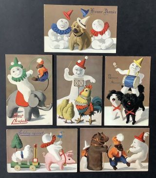 Tuck Year Snowman Postcards (6) Series 306 " Snowman Pastimes " Cute