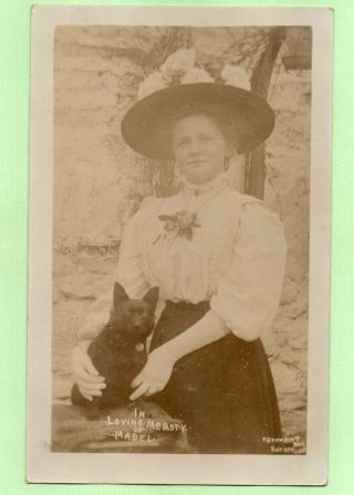 Schipperke Dog Edwardian Lady Big Hat Antique Memorial Photo Rppc Postcard