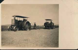 Rppc Aultman - Taylor Oil Pull Tractors Plowing In Tandem With Gang Plow
