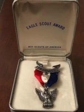 Vintage Bsa Boy Scouts Of America Eagle Scout Badge Sterling Silver With Case