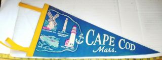 Vintage Cape Cod Massachusetts Felt Pennant 18 " {cm304}
