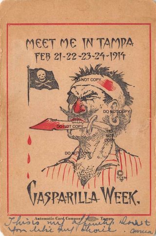 Fl 1914 Very Rare Florida Gasparilla Carnival Pirate Buccaneer At Tampa,  Fla
