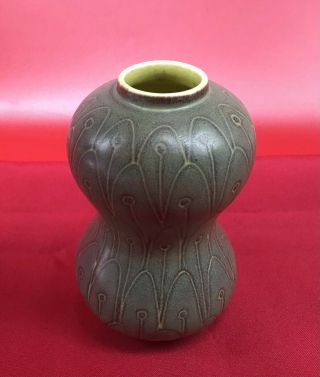 Vtg Italian Art Pottery Vase Sgraffito Matte Glaze Mcm Italy Salerno Chartreuse