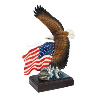 9 Inch American Bald Eagle And Flag Statue Collectible Patriotic Figurine Figure