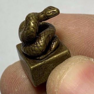Rare Ancient Chinese Bronze Seal Stamp With Snake On Top Dynasty Tiger 21mm