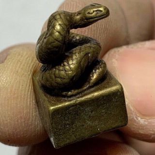 RARE ANCIENT CHINESE BRONZE SEAL STAMP WITH SNAKE ON TOP DYNASTY TIGER 21mm 2