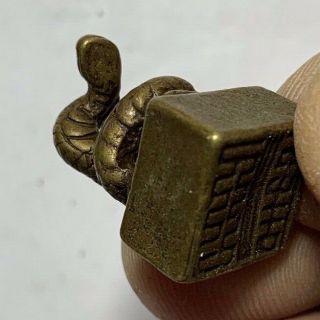 RARE ANCIENT CHINESE BRONZE SEAL STAMP WITH SNAKE ON TOP DYNASTY TIGER 21mm 3