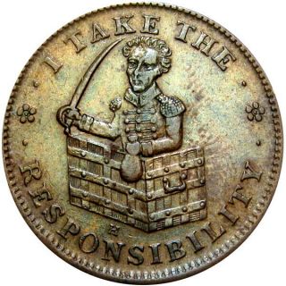1834 Anti Andrew Jackson Political Campaign Hard Times Token Donkey Sword Ht - 70