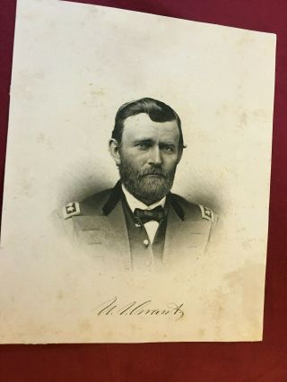 Rare Antique General Ulysses S.  Grant Steel Engraving Print Signed