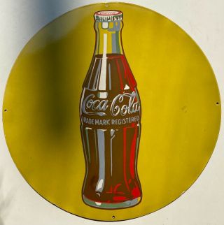 Coca Cola Single Sided Vintage Porcelain Enamel Sign 30 Inches Round