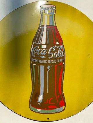 COCA COLA SINGLE SIDED VINTAGE PORCELAIN ENAMEL SIGN 30 INCHES ROUND 2