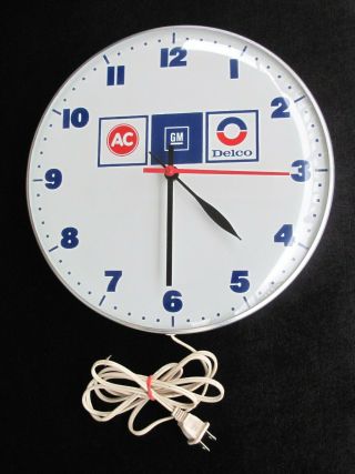 Ac Delco Clock 12 " Glass Faced Ac Gm Delco Advertising Vintage Clock