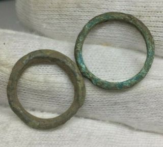 Set Of 2 Ancient Celtic Bronze Ring Proto Money - 500 Bc