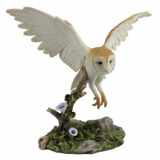 10.  5 " Barn Owl Flying Over Branch Home Decor Figure Sculpture Statue Animal Bird