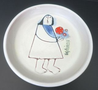 Vintage 1975 Susana Espinosa Pottery 6.  5 " Round Dish Plate W/woman Signed