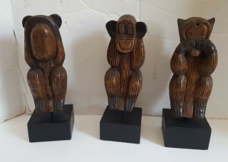 Vintage Set Of Three Wise Monkeys Wood Decor Hd Designs Thailand