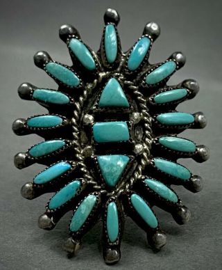 Huge Vintage Zuni Native American Sterling Silver Turquoise Cluster Ring
