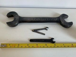 Three vintage Rolls Royce Ltd toolkit spanners - 1 large and 2 very small 2