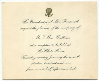 1909 President Theodore Roosevelt And First Lady Invitation To The White House