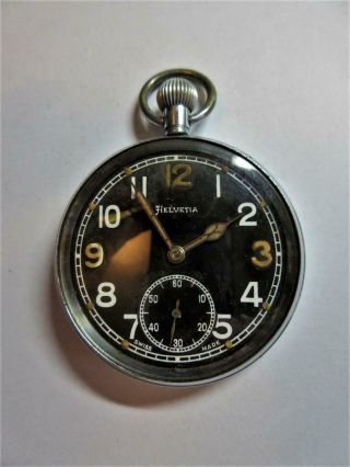 Vintage Ww2 Wwii Helvetia Imilitary Gs/tp P62205 Pocket Watch - Vgc,