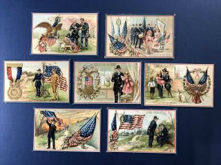Set 7 Antique Postcards Decoration Day,  Publ: Tuck Series 158.  W Value