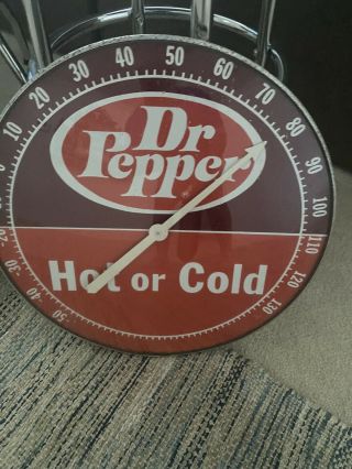 Vintage Dr Pepper Hot Or Cold Round Thermometer 18in Sign