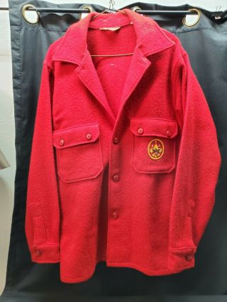 Vintage Boy Scout Of America Bsa Red Wool Coat Official Jacket,  1970s Patches 42