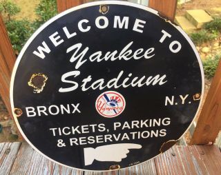 Vintage York Yankees Stadium Baseball Heavy Porcelain Sign 12”