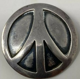 Mid Century Modern Vintage Mexican Sterling Silver Peace Sign Pendant Brooch