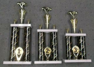 Set Of 3 Pinewood Derby 2 Post Champion Cub Scout Trophies Wide Marble Base