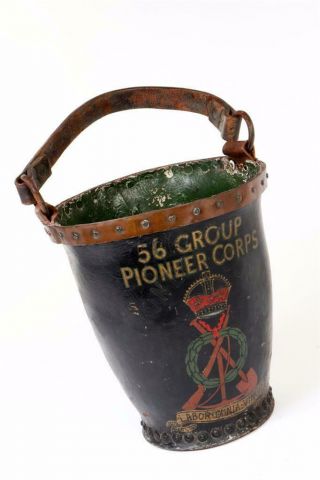 Vintage " 56 Group Pioneer Corps " Painted Leather Fire Bucket 1355