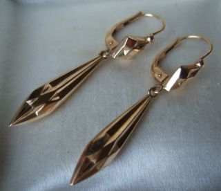 Vintage French Art Deco 18ct Yellow Gold Faceted Torpedo Drop Leverback Earrings