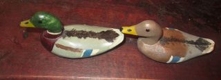 Pair Hand Carved & Painted Miniature Illinois River Mallard Decoys Herman Fouts