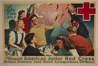 Vintage Post Ww Ii Junior Red Cross Recruitment American Poster Rico Tomaso Art