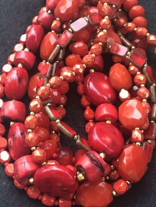 Jose Maria Barrera Signed Red Coral Gold Huge Bead Multi Strand Vintage Necklace