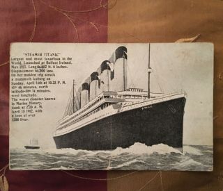 Titanic Postcard May 14,  1912 Postmark Stamp White Star Line Maritime Disaster