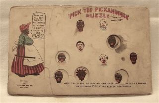 Antique - - - - Black Americana - - " Pick The Pickaninnies " Post Card Puzzle -