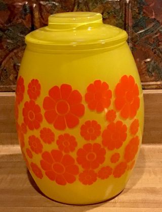 Vintage Bartlett Collins Yellow/ Orange Daisy Flower Power Glass Cookie Jar