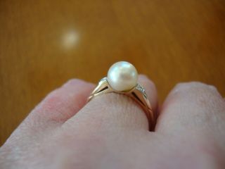 14k Yellow Gold Vintage Pearl And Diamonds Ring 2.  0 Grams Size 7.  5
